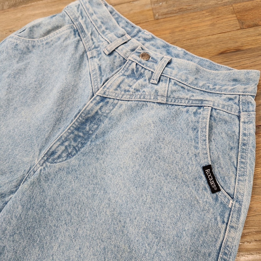 VTG 90 Rocky Mountain Bareback Jeans 28 Waist 31.5 Inseam Cutout Back Light Wash - Picture 5 of 13